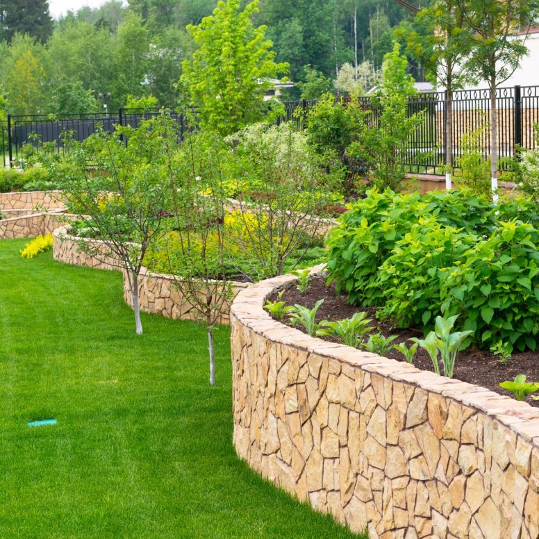 Natural stone landscaping in home garden
